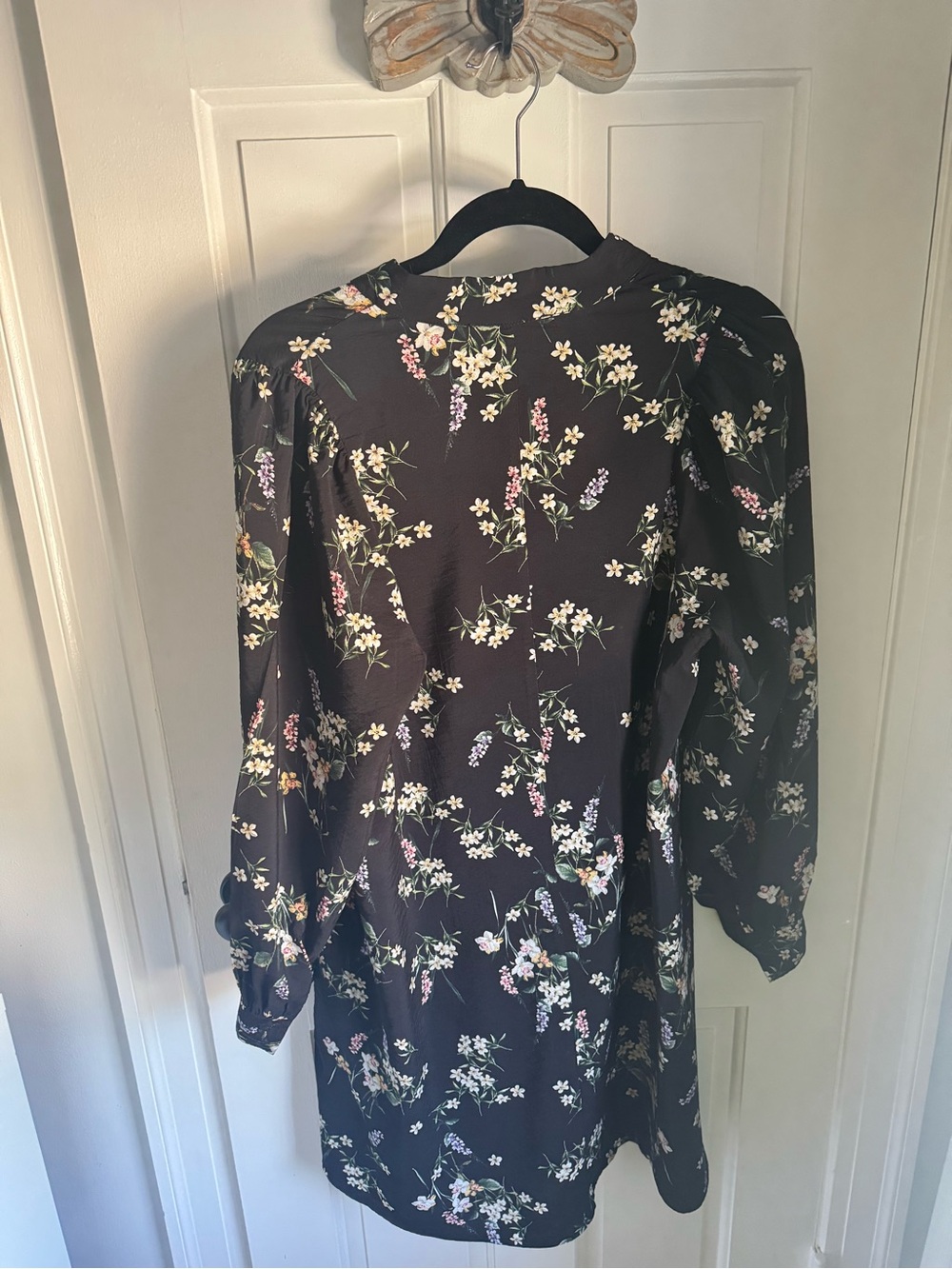 Mango Black Floral Long-Sleeve Mini Dress
